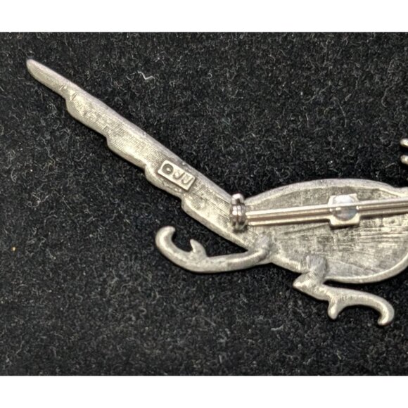 Vintage JJ Native American Roadrunner Brooch Pin Sterling Silver Gemstone Eye - Picture 9 of 13